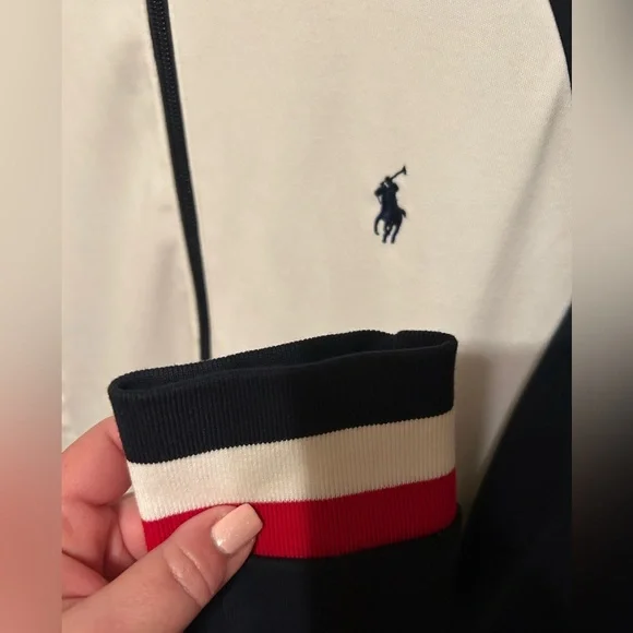 Polo Ralph Lauren women's full zip track jacket white navy blue sleeves red trim - Picture 4 of 10